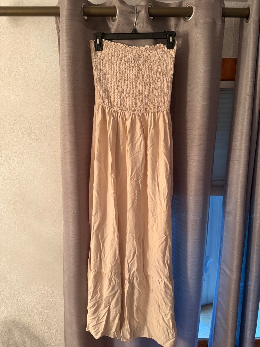 Smocked Strapless Maxi Dress in Cream